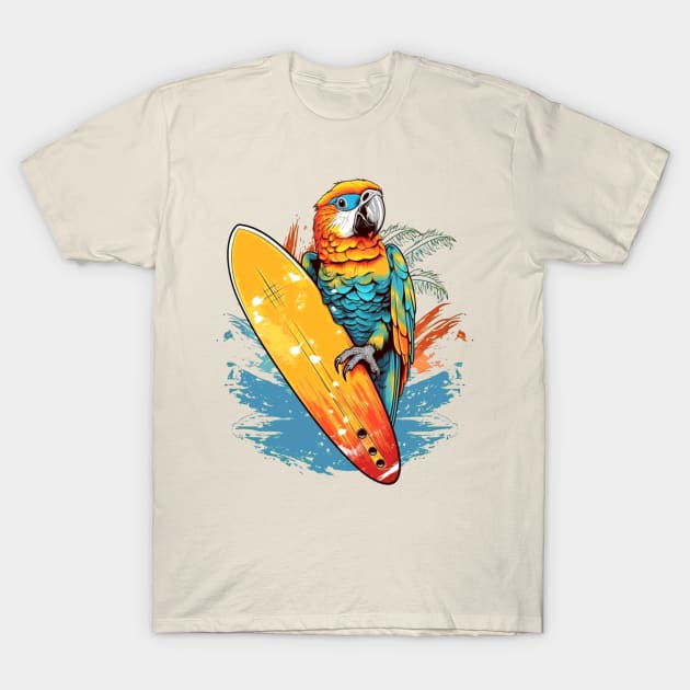 Cool surfing parrot with surfboard T-Shirt by Unelmoija